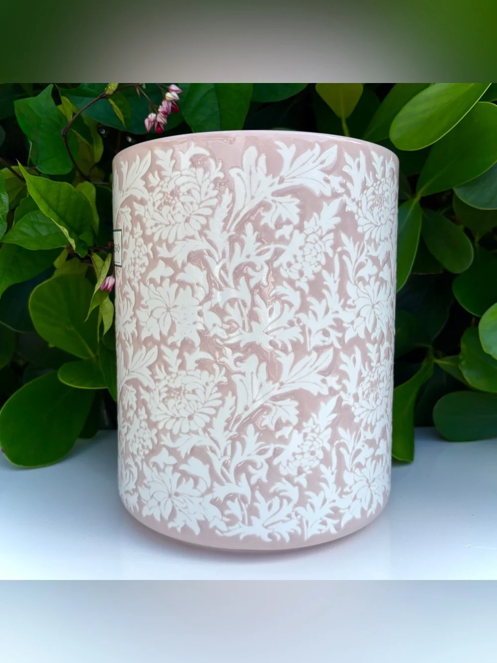 Morris & Co Pink Chrysanthemum Ceramic Bath Set Waste Bin Soap Dispenser Tumbler